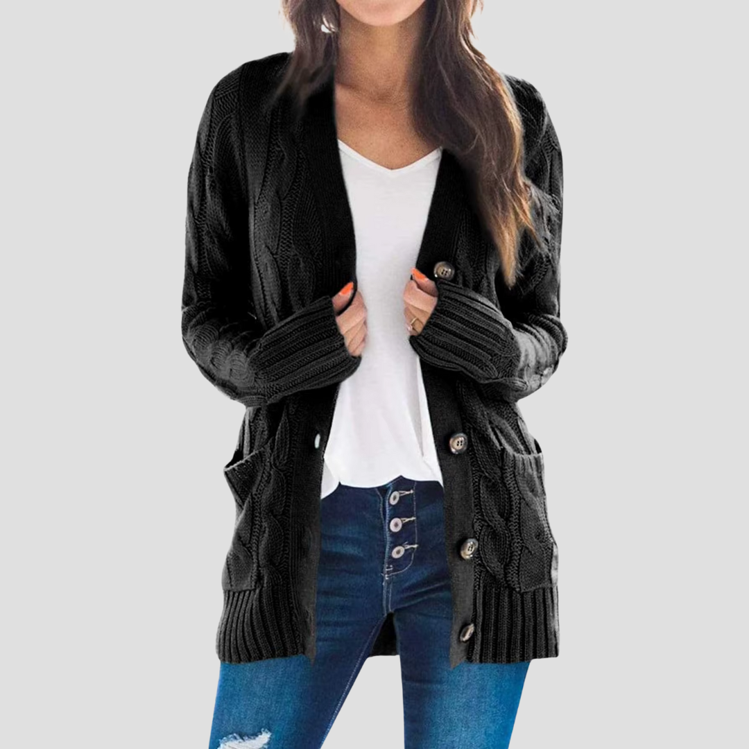 Damen Cardigan Kabelstrick Warm mit Knöpfen und Taschen
