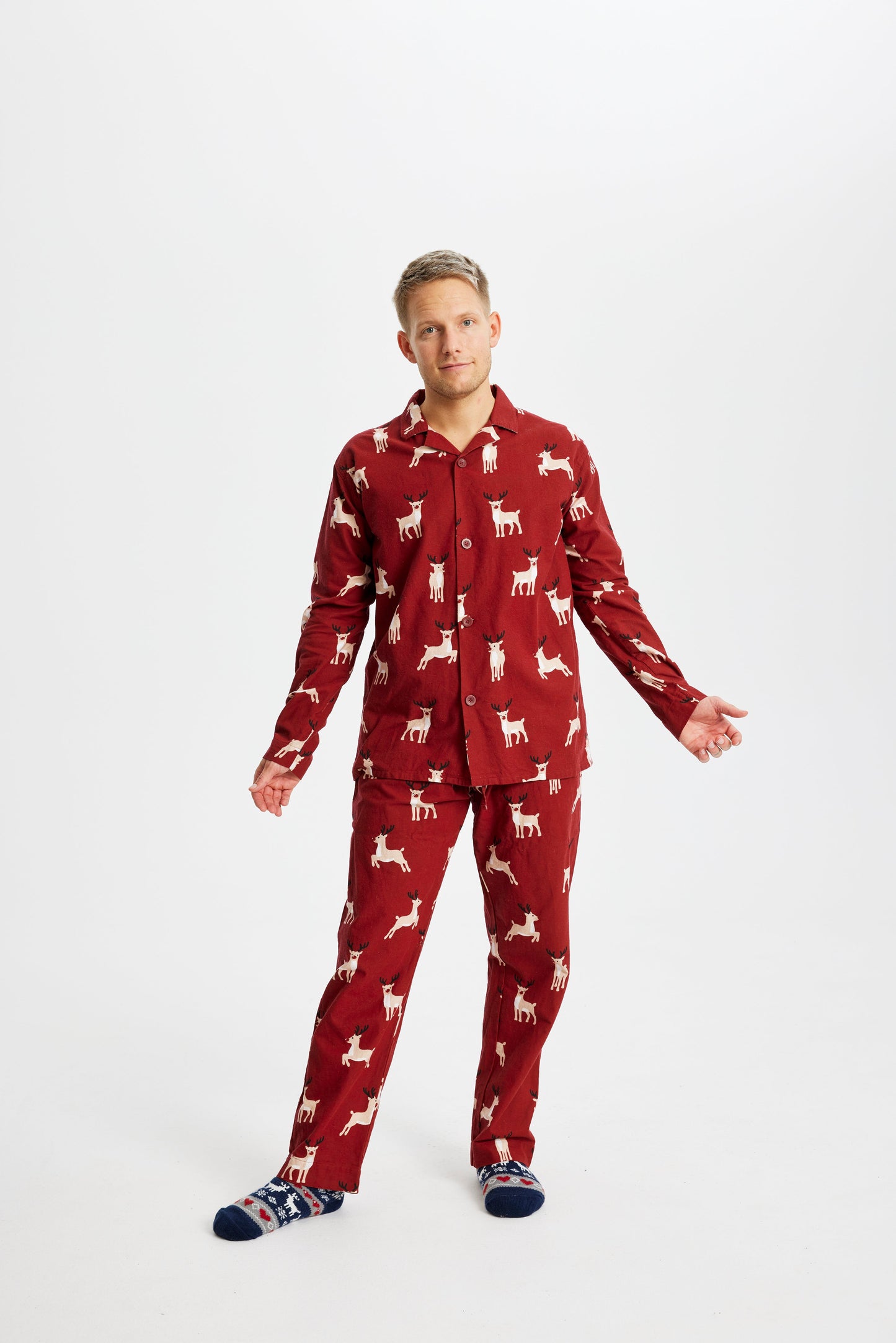Weihnachtsschlafanzug Rentier Flanell Herren - IdealeKleiden