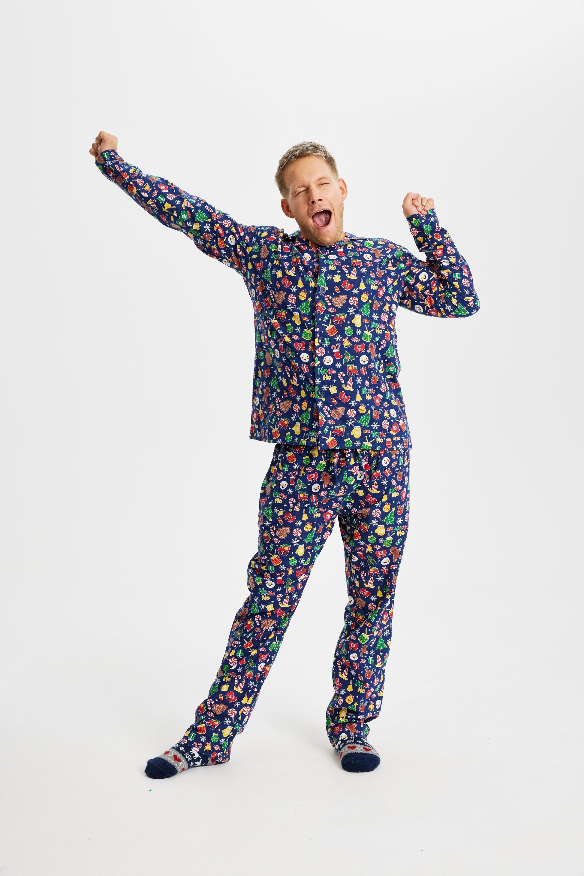 Weihnachts-Pyjama Blau für Männer - IdealeKleiden