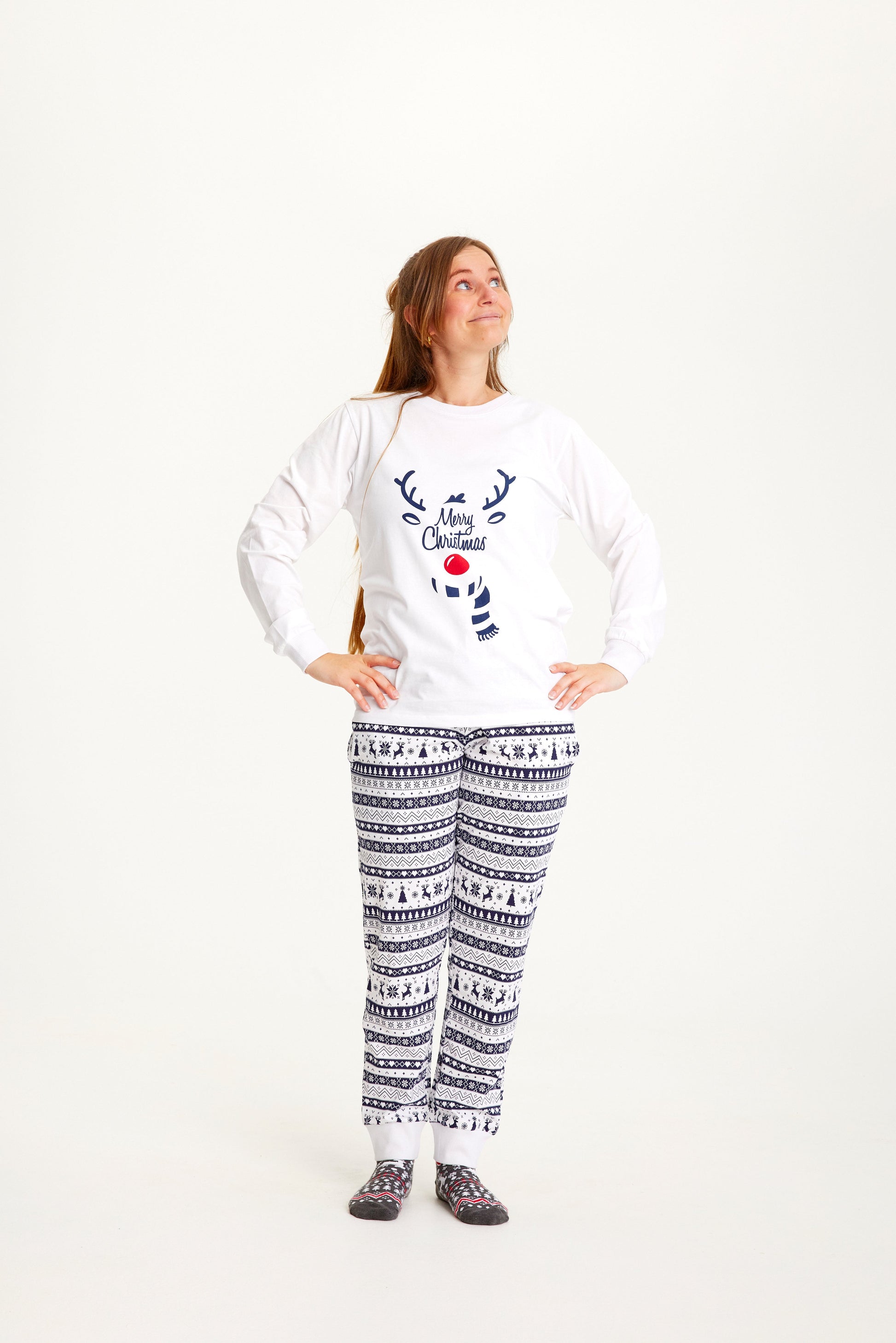 Weihnachtsschlafanzug Blau Damen Süß - IdealeKleiden