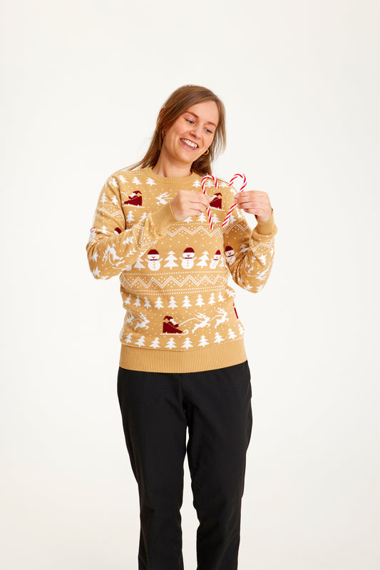 Weihnachtspullover Damen Beige Stylish - IdealeKleiden