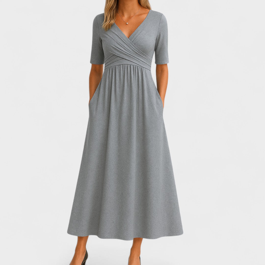 Elegantes Damen Kleid Wickelstil V-Ausschnitt - IdealeKleiden