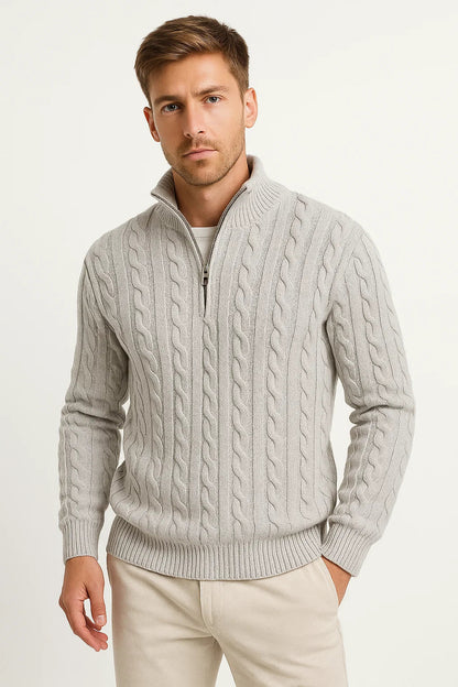 Herren Strickpullover Frühling Zopfmuster Reißverschluss