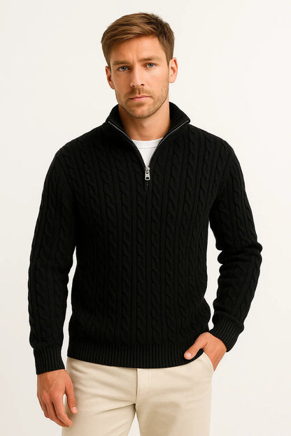 Herren Strickpullover Frühling Zopfmuster Reißverschluss