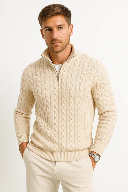 Herren Strickpullover Frühling Zopfmuster Reißverschluss