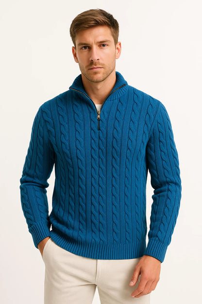 Herren Strickpullover Frühling Zopfmuster Reißverschluss