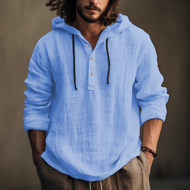 Leinen Kapuzenpullover Locker Geschnitten Herren