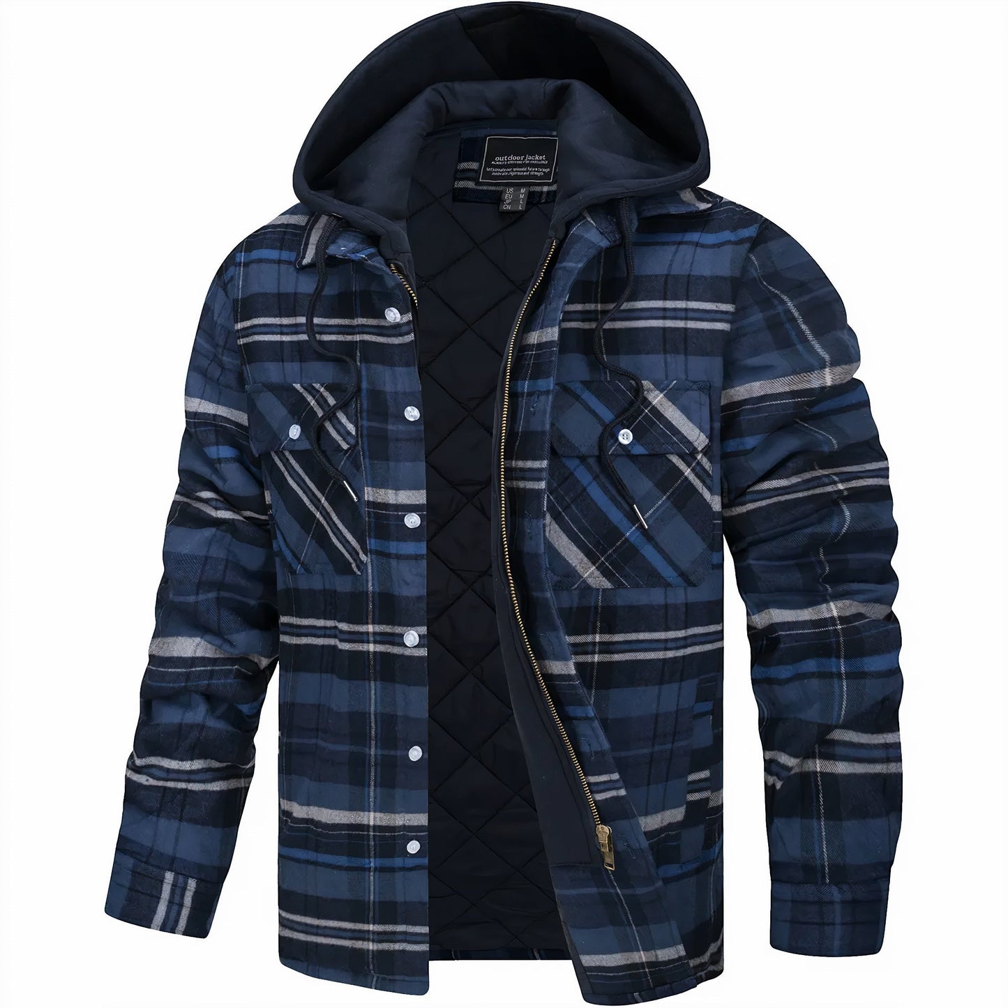Karierte Herrenjacke Gesteppt Warm Zip-Up