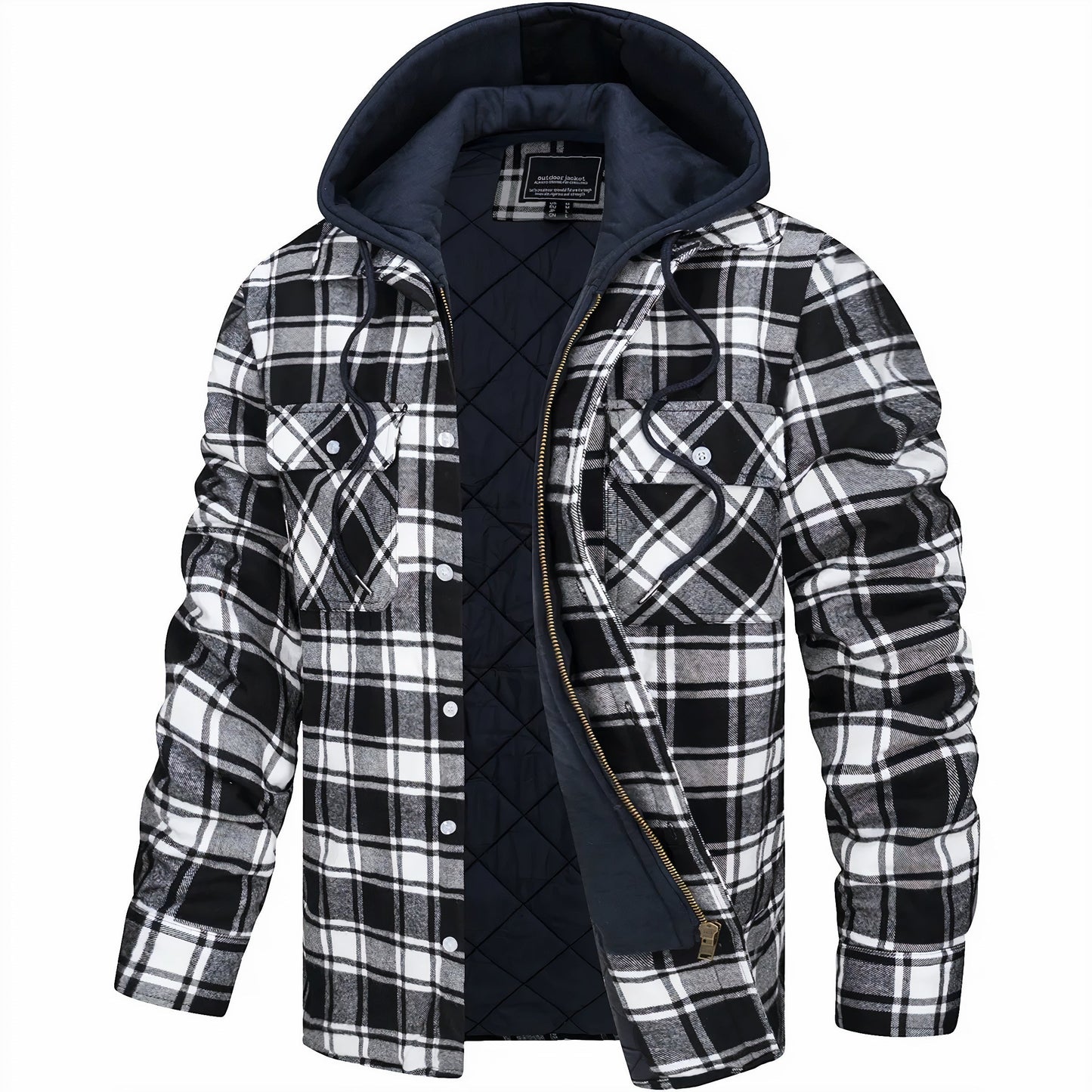 Karierte Herrenjacke Gesteppt Warm Zip-Up