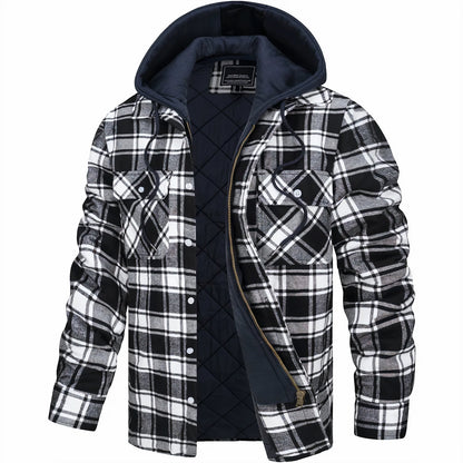 Karierte Herrenjacke Gesteppt Warm Zip-Up