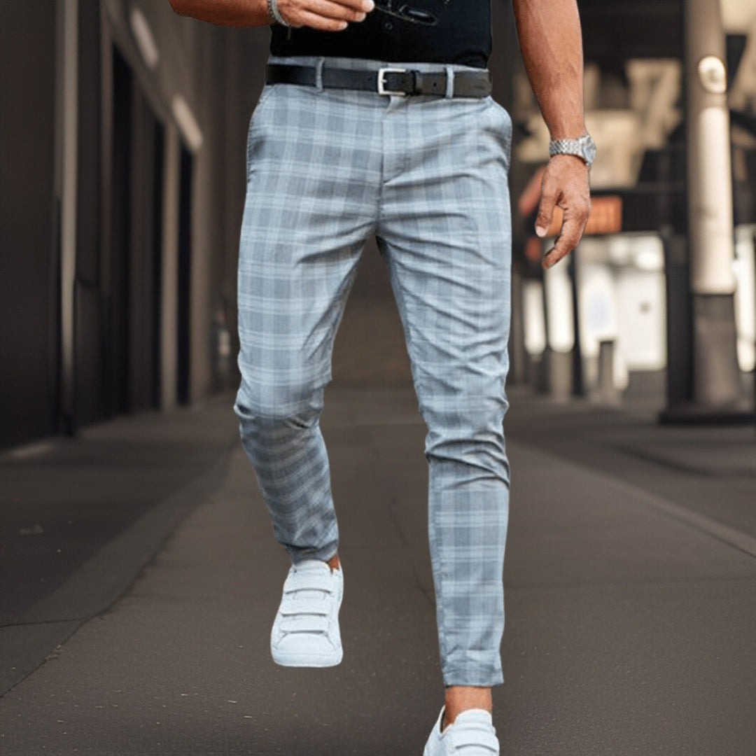 Herren Chino Hose Slim Fit Schottenkaro