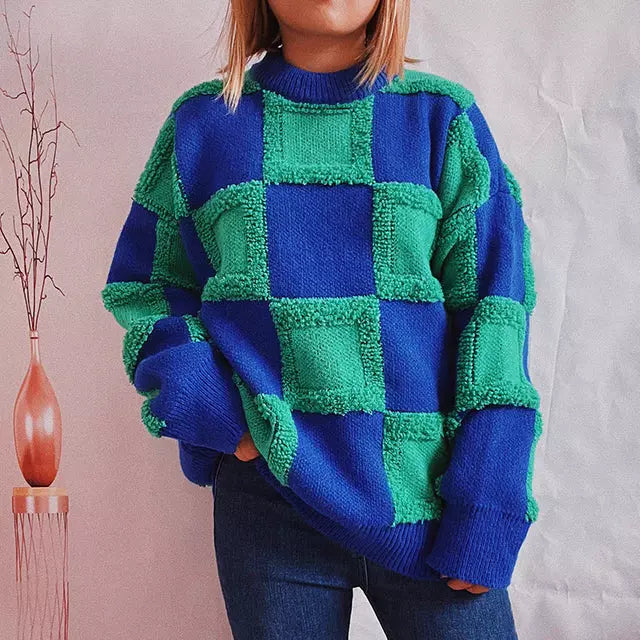 Stylischer Patchwork Pullover Freizeitlook - IdealeKleiden
