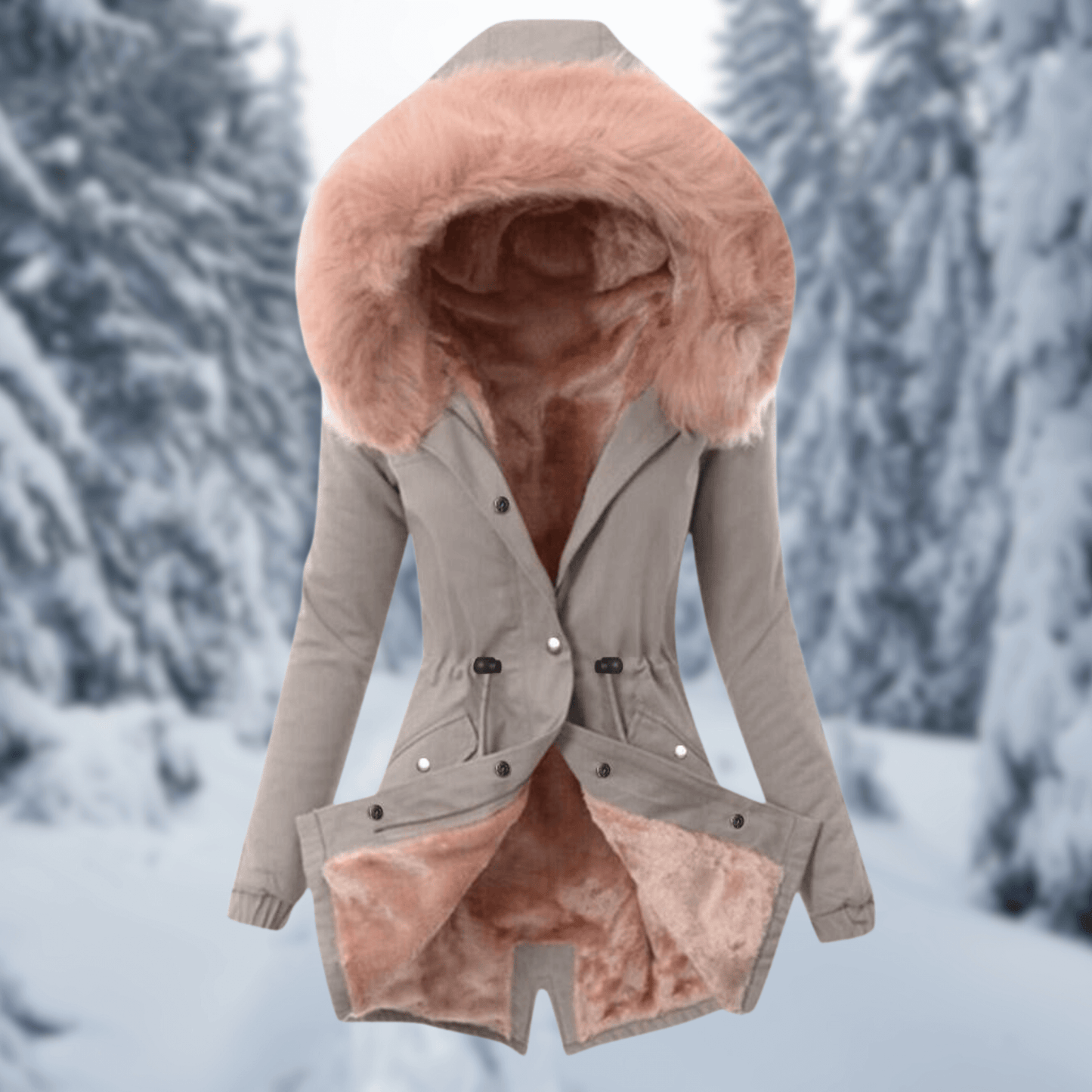 Damen Winterjacke Baumwolle Warm mit Kapuze und Kunstpelz