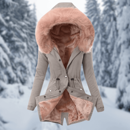Damen Winterjacke Baumwolle Warm mit Kapuze und Kunstpelz