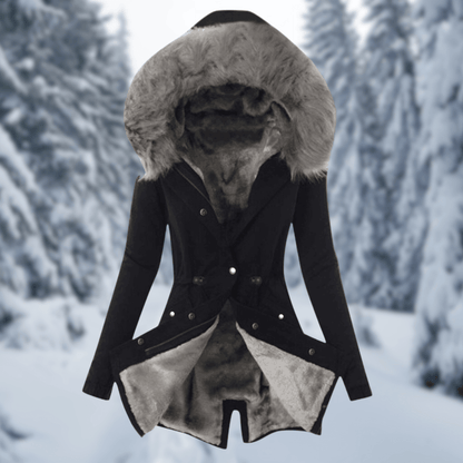 Damen Winterjacke Baumwolle Warm mit Kapuze und Kunstpelz