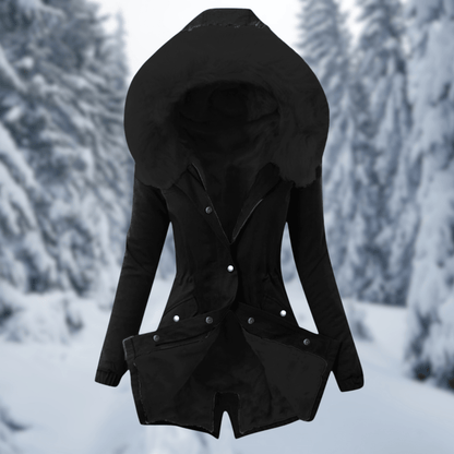 Damen Winterjacke Baumwolle Warm mit Kapuze und Kunstpelz
