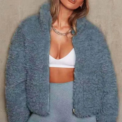 Damen Wolljacke Warm mit Reißverschluss und Hochkragen
