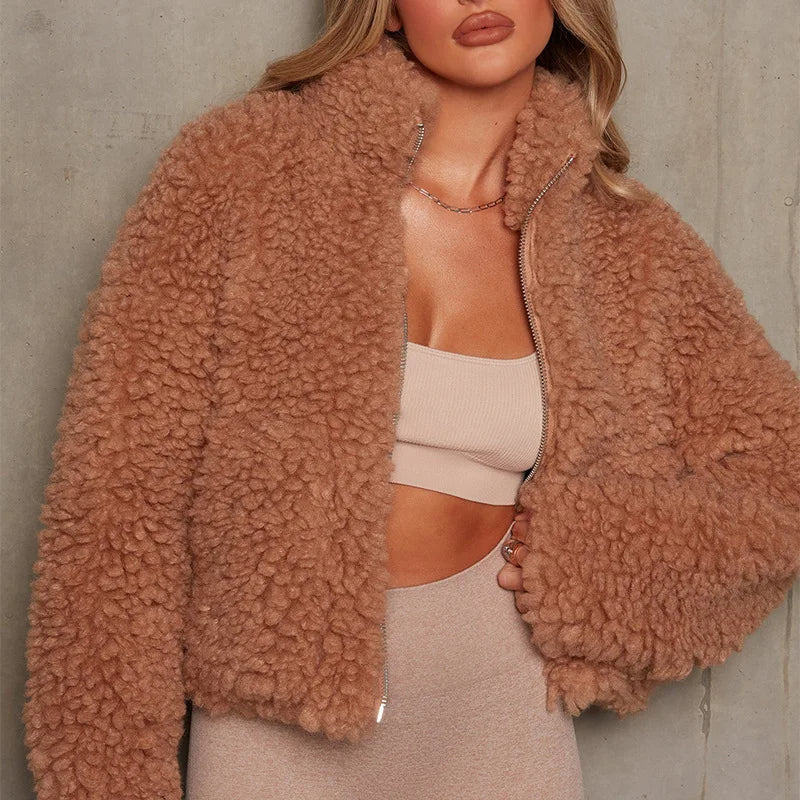 Damen Wolljacke Warm mit Reißverschluss und Hochkragen