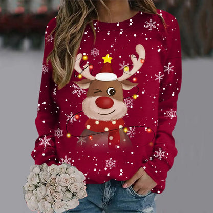 Weihnachtspullover Damen Weich 3D Rentier Design