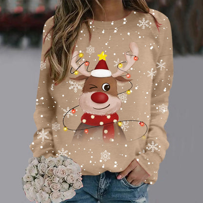Weihnachtspullover Damen Weich 3D Rentier Design