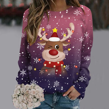 Weihnachtspullover Damen Weich 3D Rentier Design