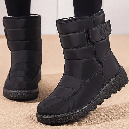 Wasserfeste Damen Winterstiefel Schwarz Pelzfußbett