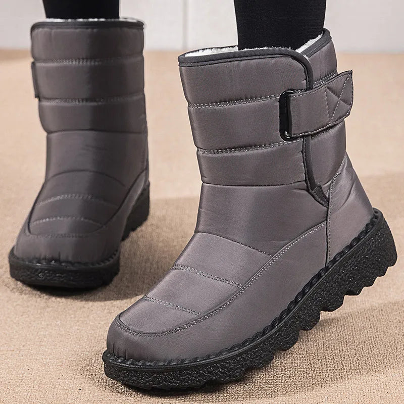 Wasserfeste Damen Winterstiefel Schwarz Pelzfußbett