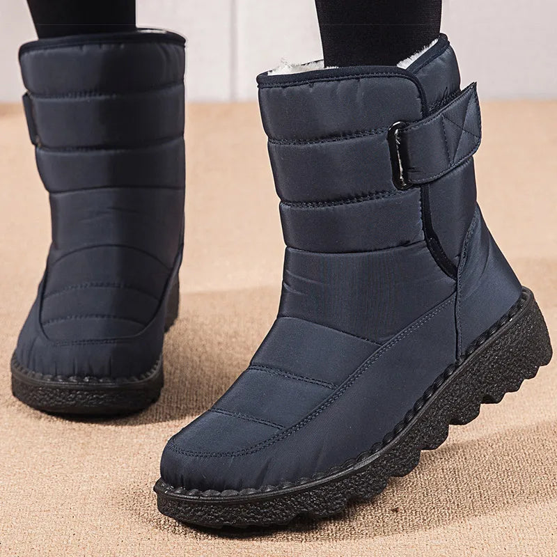 Wasserfeste Damen Winterstiefel Schwarz Pelzfußbett