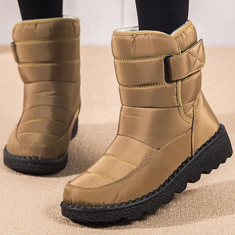 Wasserfeste Damen Winterstiefel Schwarz Pelzfußbett