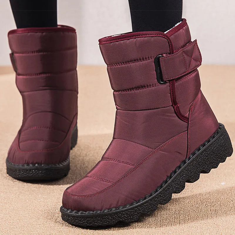 Wasserfeste Damen Winterstiefel Schwarz Pelzfußbett