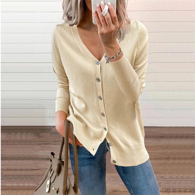 Damen Strickjacke V-Ausschnitt Modern - IdealeKleiden