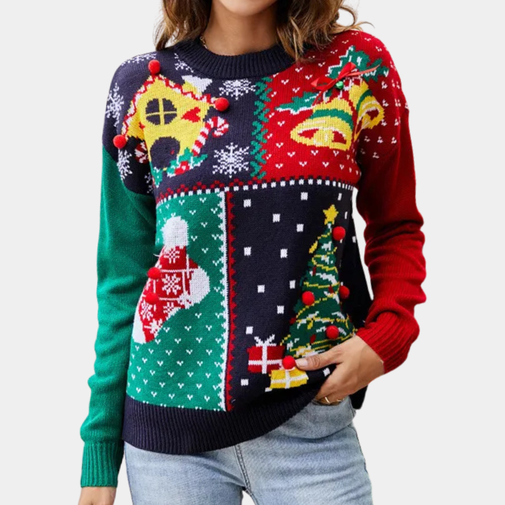 Weihnachtspullover Damen Frohe Festtagen Strick