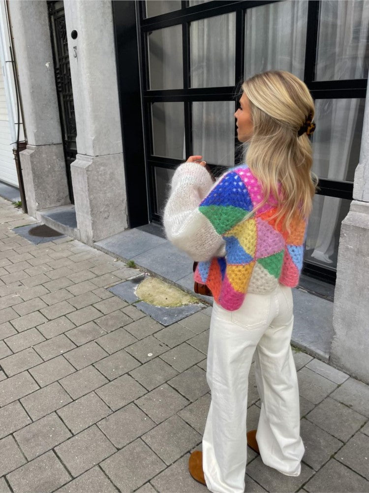 Bunte Damenstrickjacke Patchwork Design