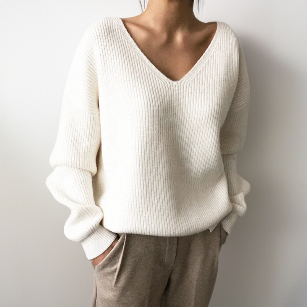 Damen Pullover Oversized V-Ausschnitt Herbstmode