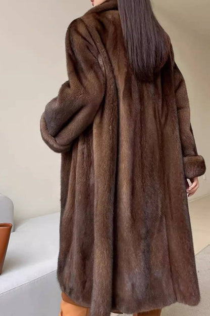 Damen Kunstpelzjacke Lang Elegant Offen - IdealeKleiden