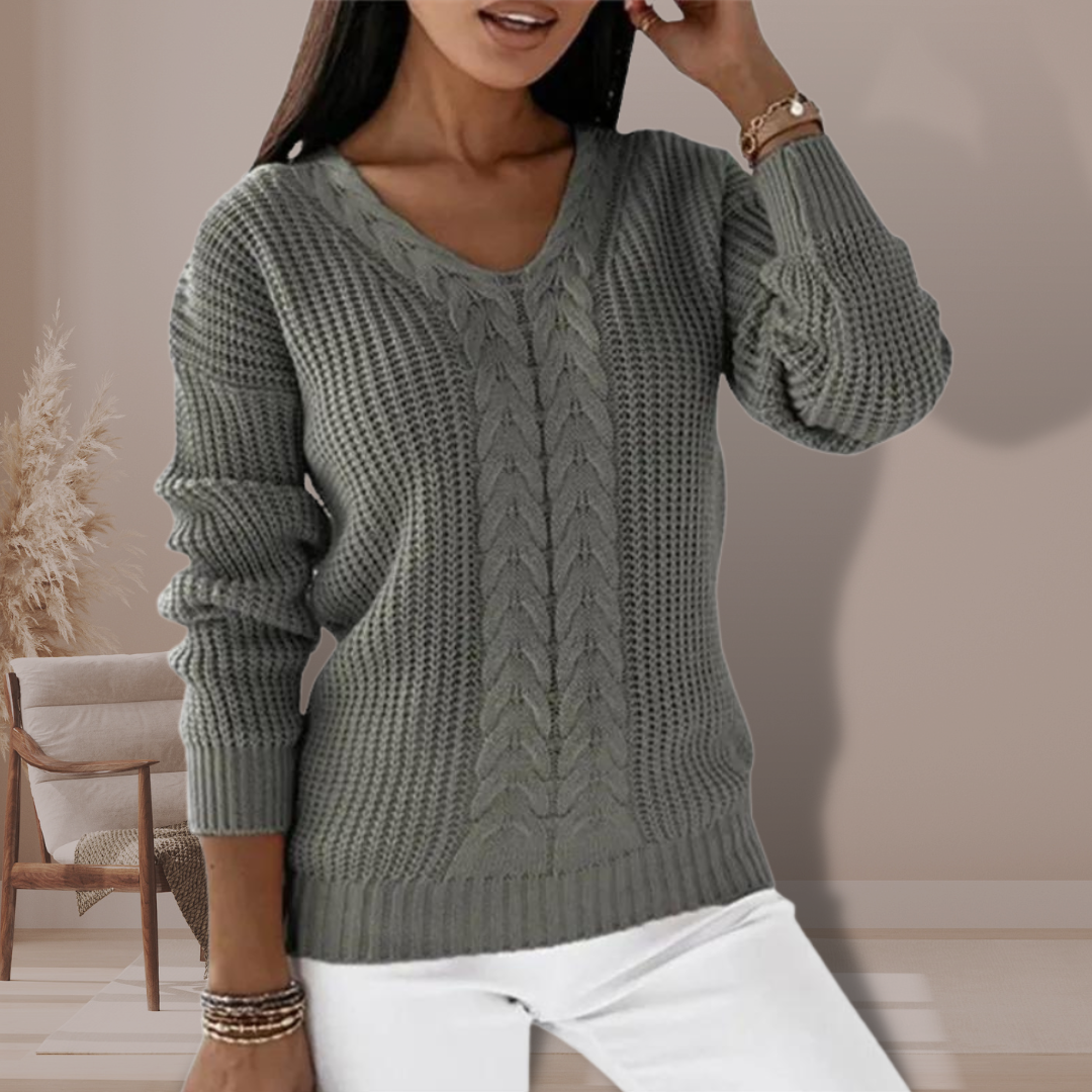 Damen Pullover Weich Kabelmuster - IdealeKleiden