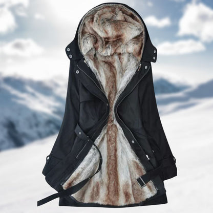 Damen Steppjacke Mit Pelzbesatz Und Verstellbarer Taille