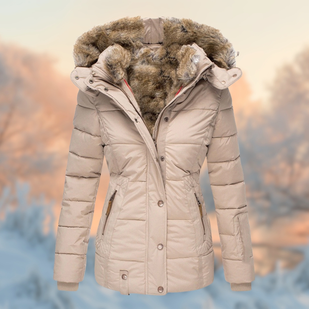 Warme Winterjacke Damen Gepolstert Plüschfutter - IdealeKleiden