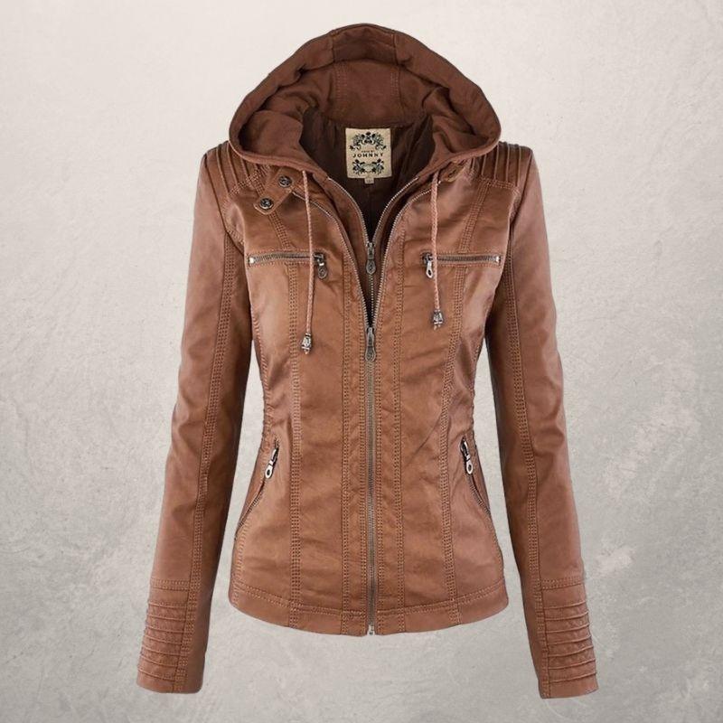 Lederjacke Damen Slim Fit Kapuzenjacke