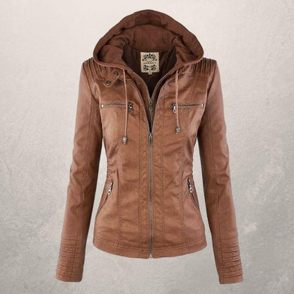 Lederjacke Damen Slim Fit Kapuzenjacke