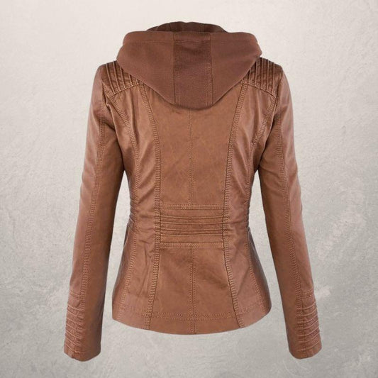Lederjacke Damen Slim Fit Kapuzenjacke - IdealeKleiden