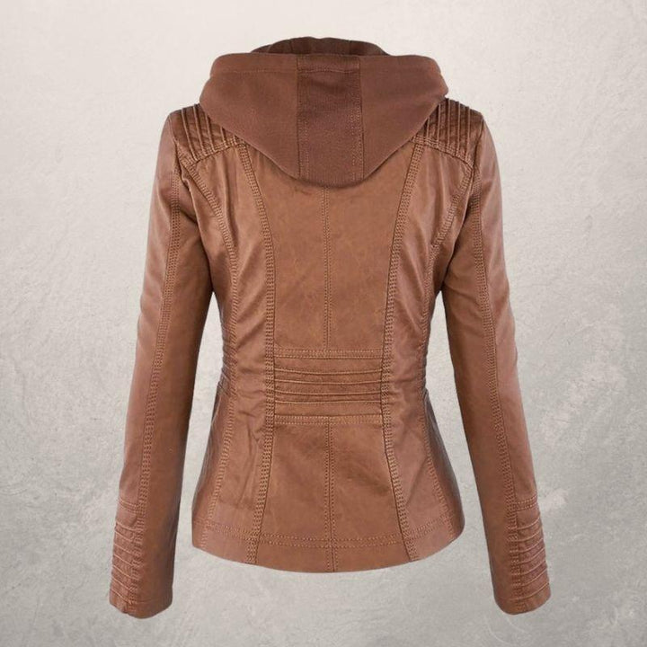 Lederjacke Damen Slim Fit Kapuzenjacke - IdealeKleiden