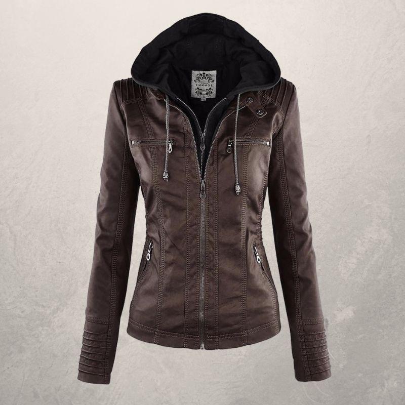 Lederjacke Damen Slim Fit Kapuzenjacke