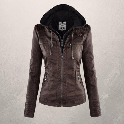 Modische Lederjacke Slim Fit Kapuze