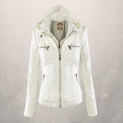 Lederjacke Damen Slim Fit Kapuzenjacke