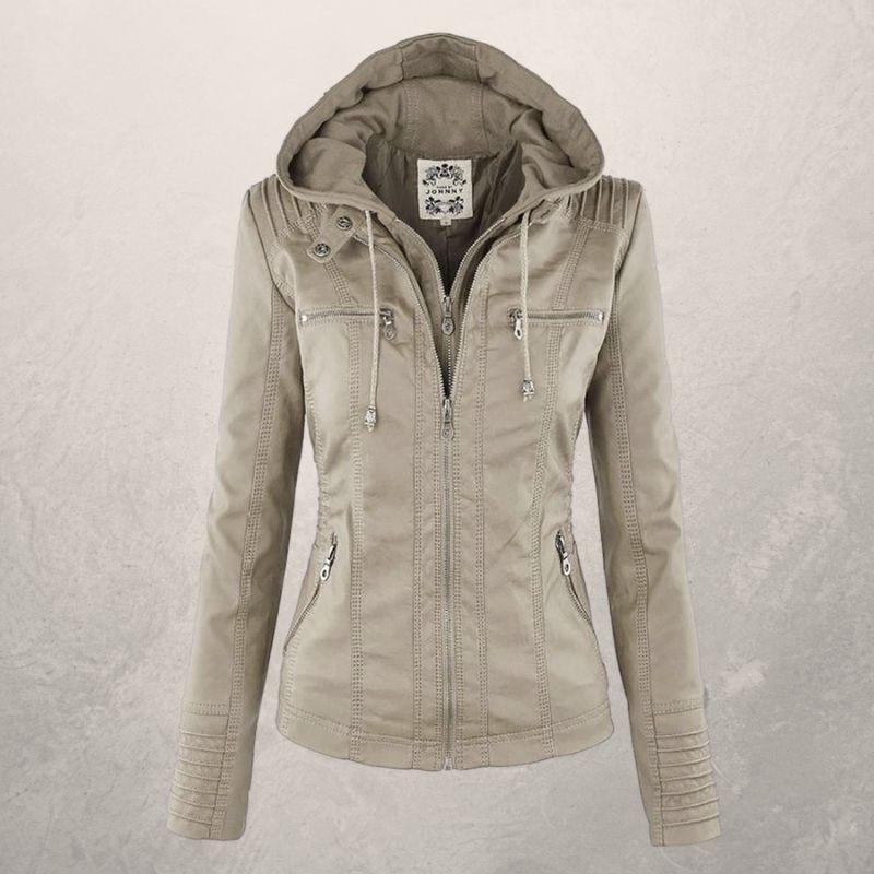 Lederjacke Damen Slim Fit Kapuzenjacke