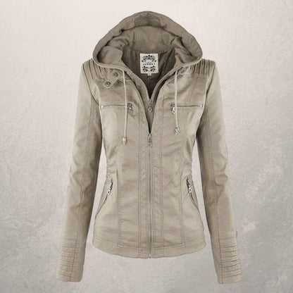 Lederjacke Damen Slim Fit Kapuzenjacke