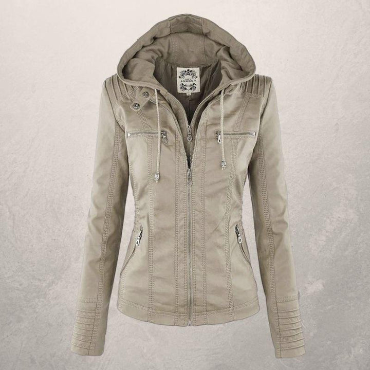 Lederjacke Damen Slim Fit Kapuzenjacke