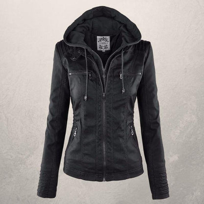 Modische Lederjacke Slim Fit Kapuze