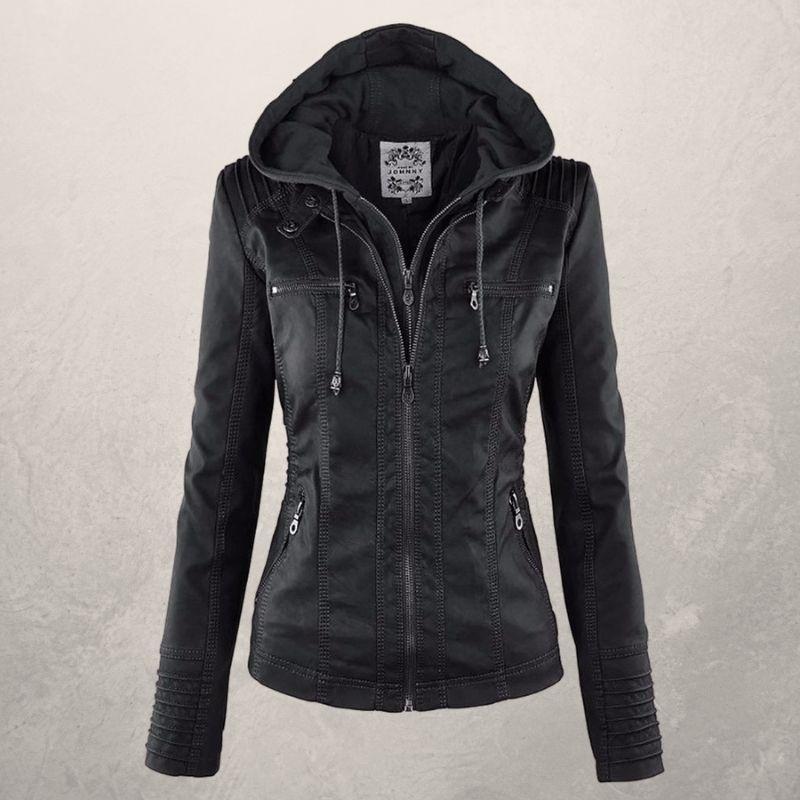 Lederjacke Damen Slim Fit Kapuzenjacke